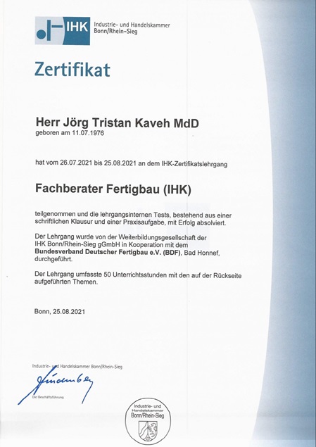 IHK Zertifikat - Jörg Tristan Kaveh MdD